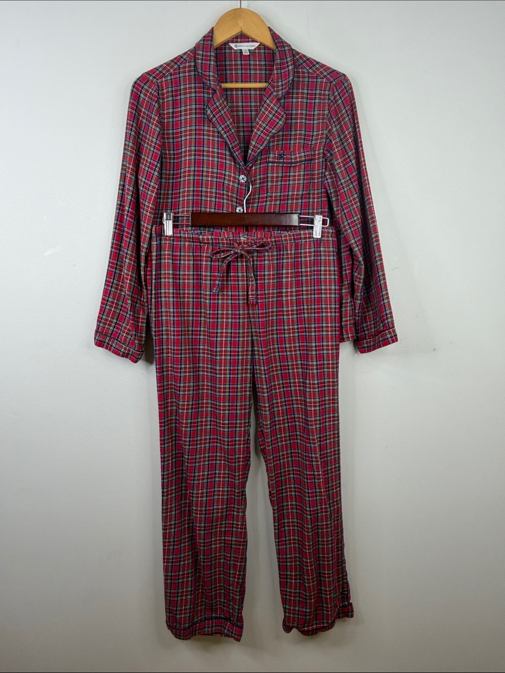 Brooks Brothers Pajamas Womens Small Red Blue Cotton Tartan Plaid 2 Piece PJs